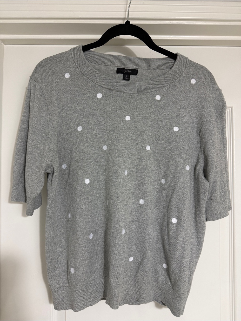 J. Crew Gray Short Sleeve Polka Dot Sweater used, clean size L